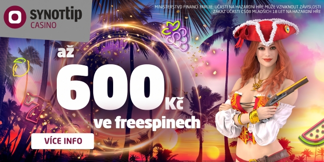 SynotTip vstupní bonus až 600&nbsp;Kč ve free spinech