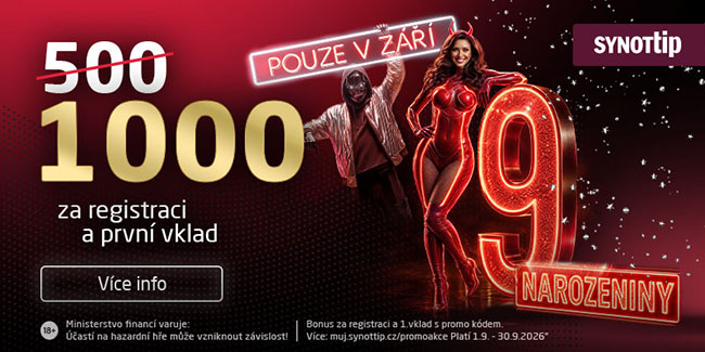 Synottip 1 000 Kč za registraci a první vklad Synottip 1 000 Kč za registraci a první vklad