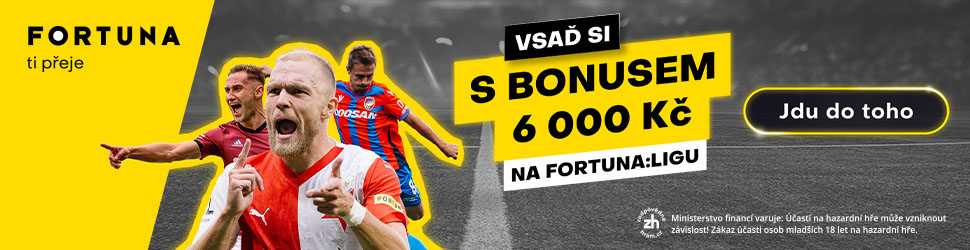 Vsaď si na fotbalovou Fortuna ligu u sázkové kanceláře Fortuna s bonusem 6 000 Kč
